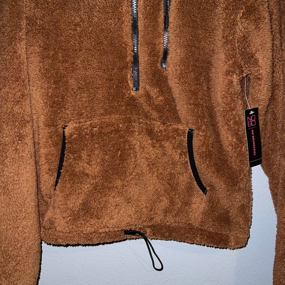 NWT Brown Long Sleeve Half Zip Pullover Sherpa Sweatshirt Size XS - Picture 3 of 7